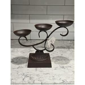 Vintage 90's Home Interiors Metal Iron 3 Tier Pillar Candle Holder Candelabra